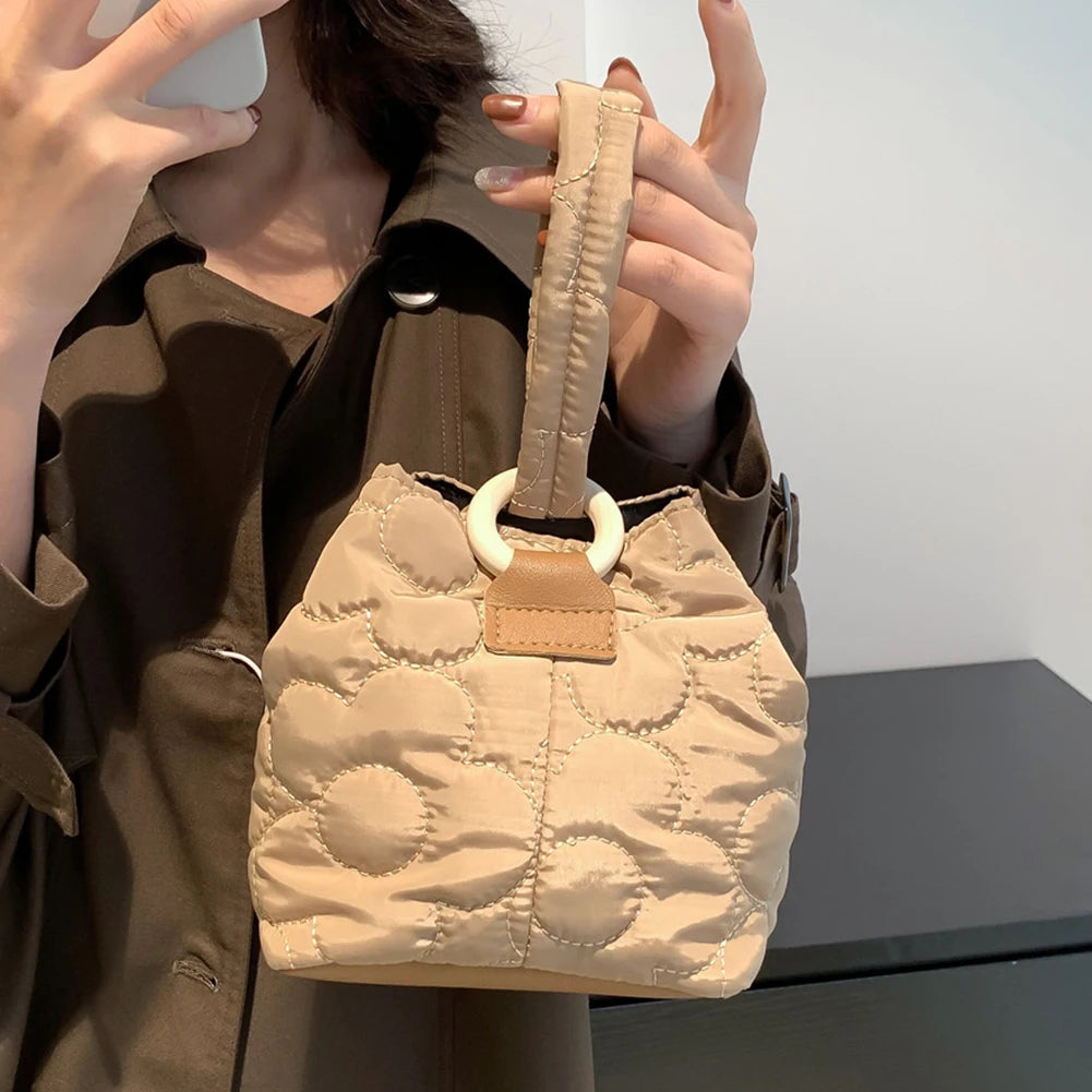 Flower Quilted Messenger Bag Chain Tote Soft Embroidered Lightweight Travel