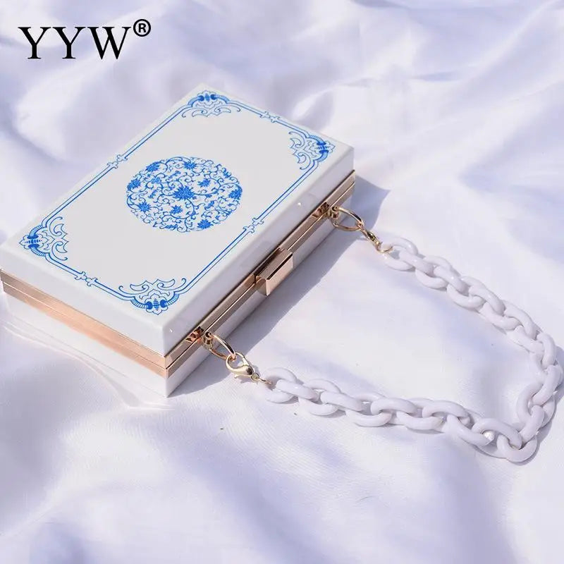 Acrylic Flower Clutch Purse Party Handbag with Chain