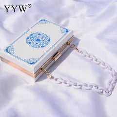 Acrylic Flower Clutch Purse Party Handbag with Chain