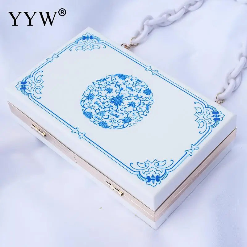 Acrylic Flower Clutch Purse Party Handbag with Chain
