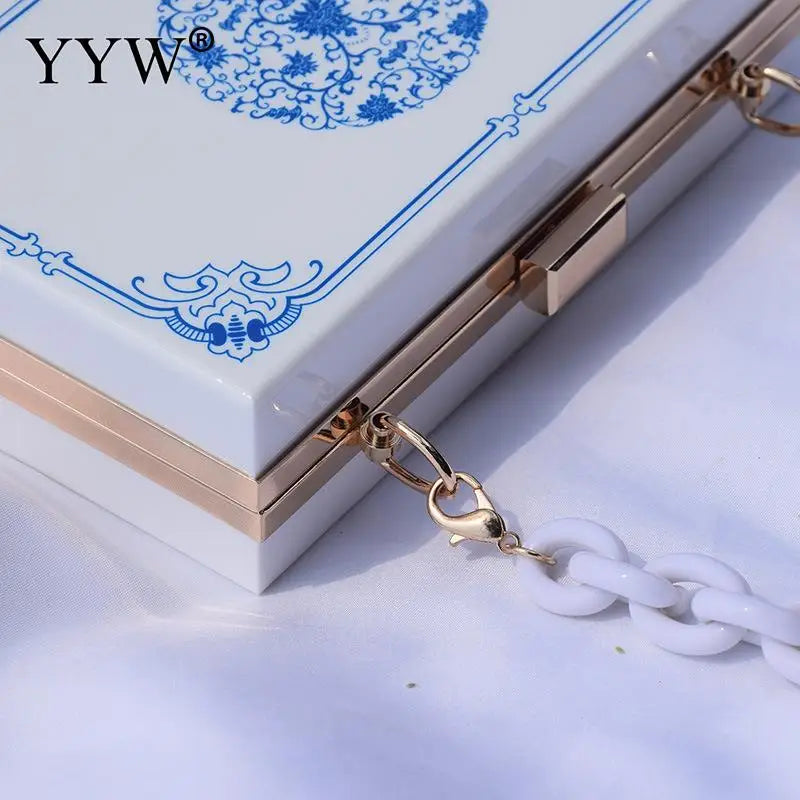 Acrylic Flower Clutch Purse Party Handbag with Chain