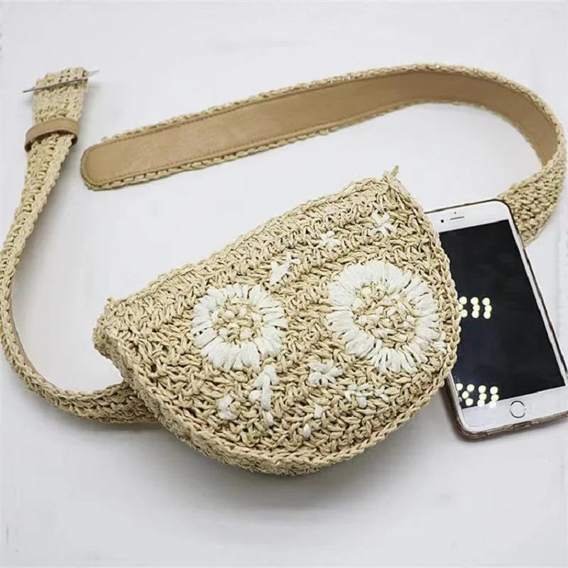 Flower Straw Waist Pack Men Women Can Be Fitted With Mobile Phone Keys Purse
