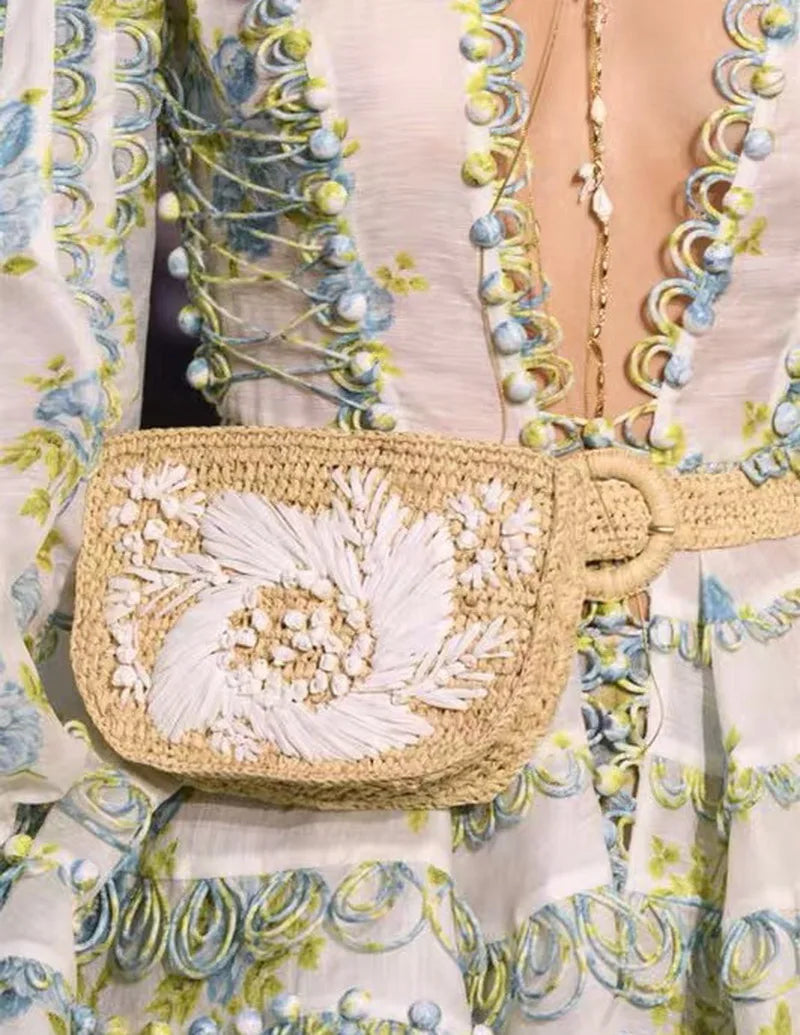 Flower Straw Waist Pack Men Women Can Be Fitted With Mobile Phone Keys Purse