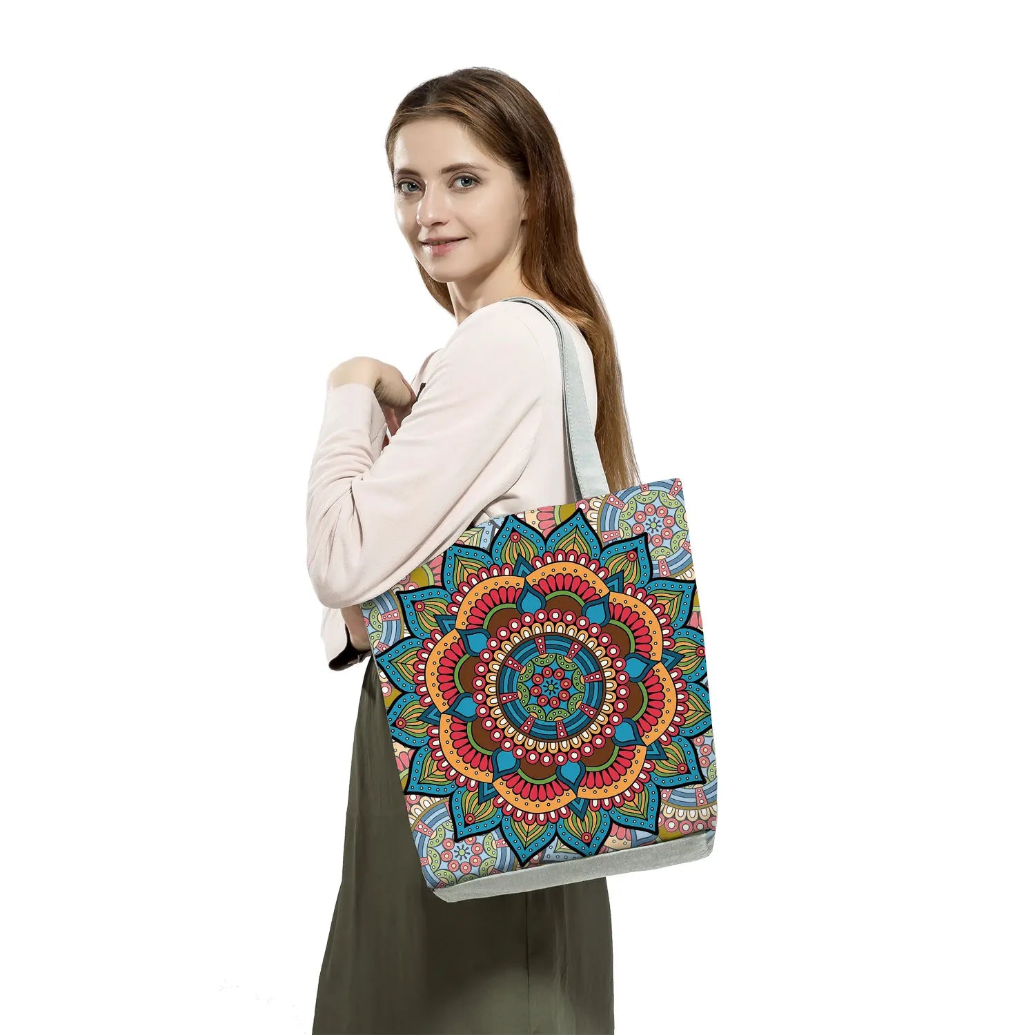 Flower Tote Bags Women Eco Reusable Shopping Bag Foldable Geometry Floral Print