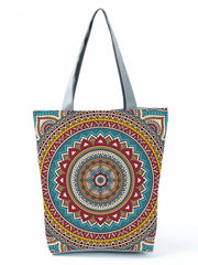 Flower Tote Bags Women Eco Reusable Shopping Bag Foldable Geometry Floral Print