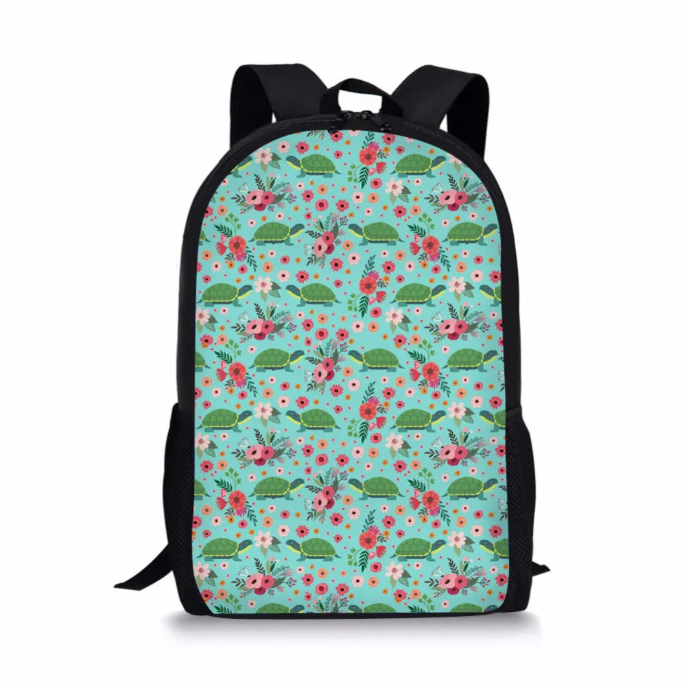 Flower Turtle Printing Women Backpack Girls School Bags Laptop mochila