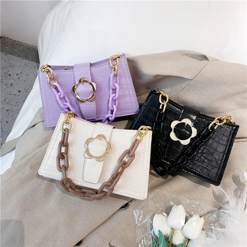 Flower Women Small Shoulder Bag Retro PU Leather Girls Hand Bags