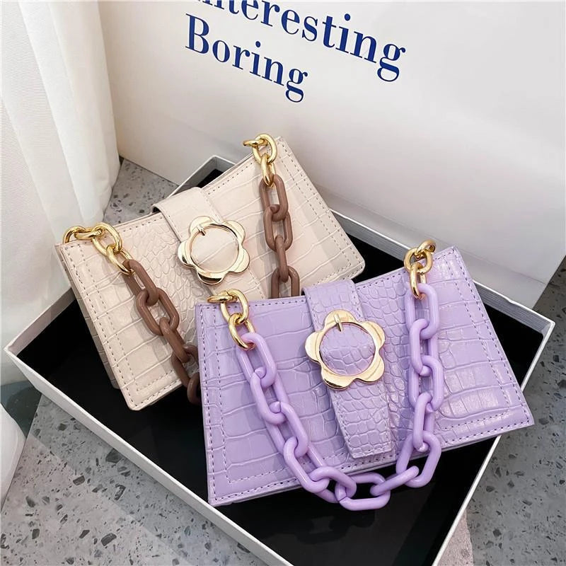 Flower Women Small Shoulder Bag Retro PU Leather Girls Hand Bags