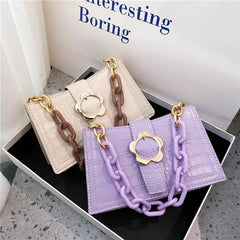 Flower Women Small Shoulder Bag Retro PU Leather Girls Hand Bags