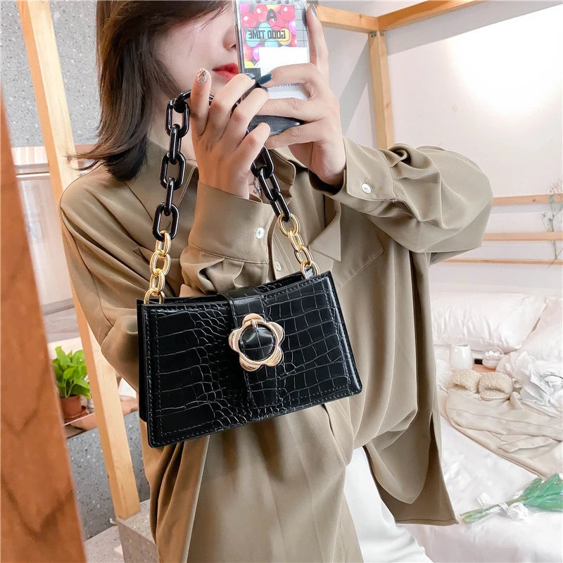 Flower Women Small Shoulder Bag Retro PU Leather Girls Hand Bags