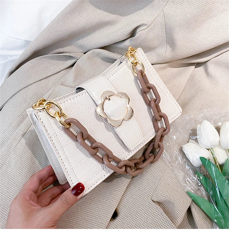 Flower Women Small Shoulder Bag Retro PU Leather Girls Hand Bags