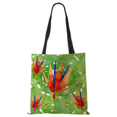 Flowers Canvas Shoulder Bag Large Capacity Reusable Casual Handbag