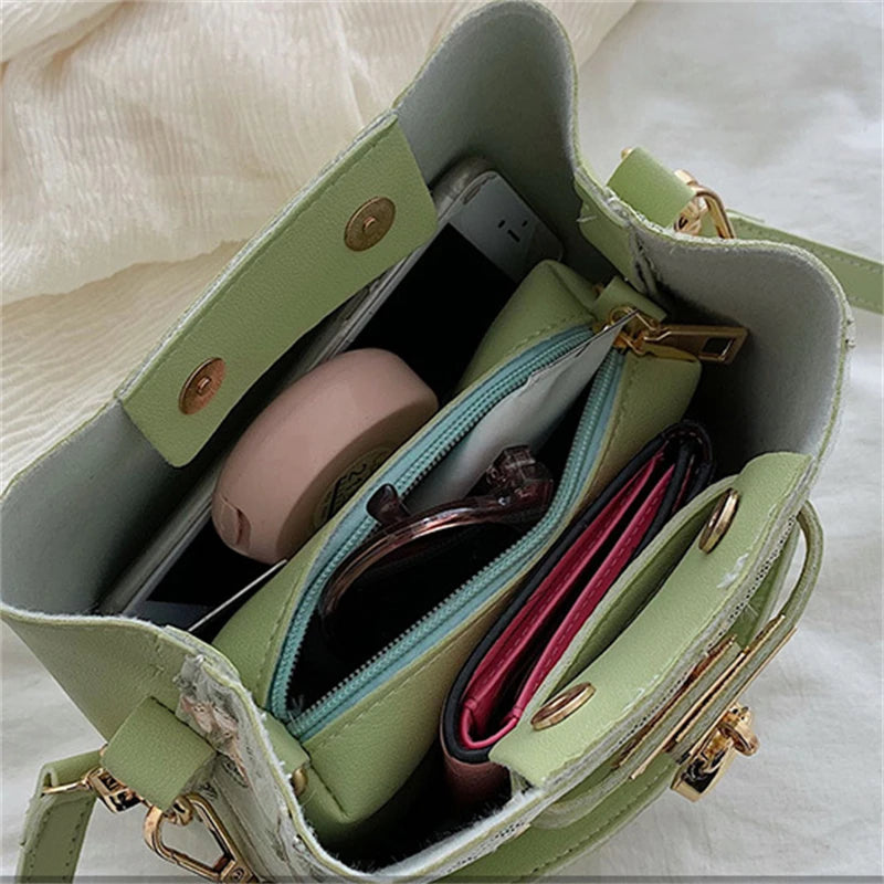 Flowers Embroidery Bucket Crossbody Bag for Women
