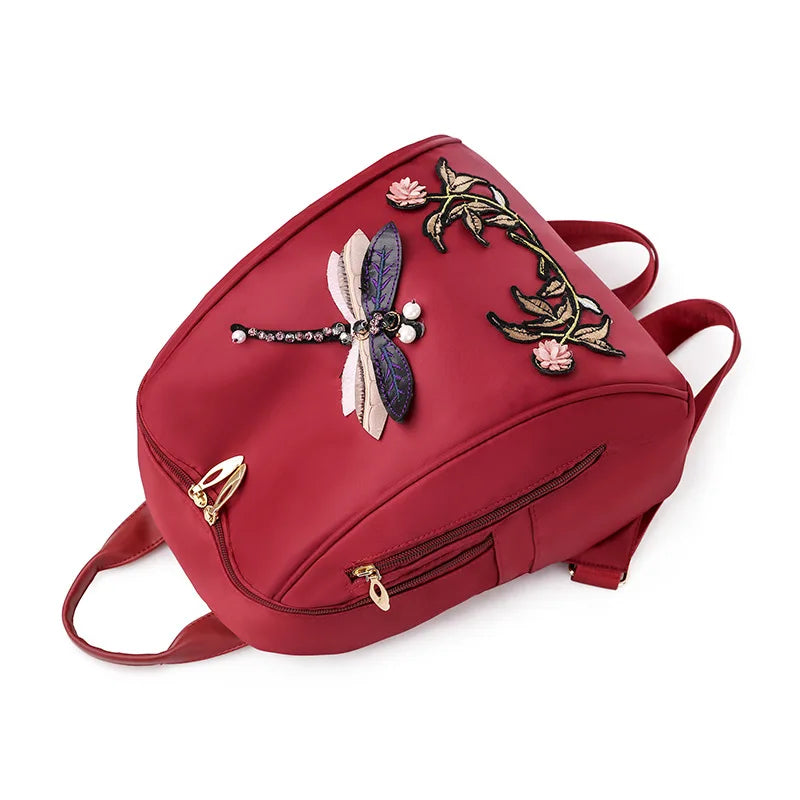 Flowers Hand Embroidery Women Backpacks Shoulder Bags School Bags