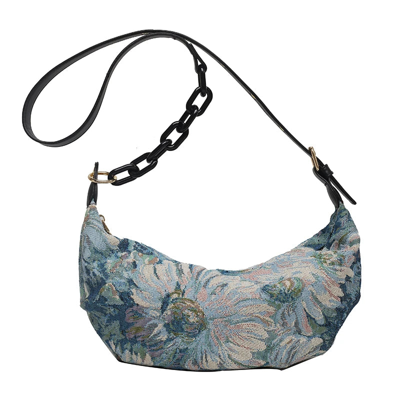 Flowers Pattern Shoulder Bags for Women Casual Chains Hobos Bag