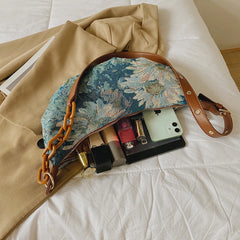 Flowers Pattern Shoulder Bags for Women Casual Chains Hobos Bag