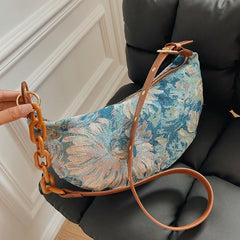 Flowers Pattern Shoulder Bags for Women Casual Chains Hobos Bag