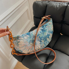 Flowers Pattern Shoulder Bags for Women Casual Chains Hobos Bag