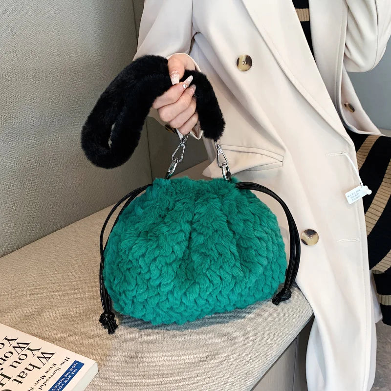 Fluffy Faux Fur Shoulder Bag Women's Plush Winter Armpit Tote for Travel