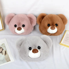 Fluffy Rabbit Fur Bear Messenger Bag For Women Girls Plush Bears Zipper Handbags