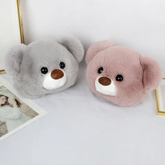 Fluffy Rabbit Fur Bear Messenger Bag For Women Girls Plush Bears Zipper Handbags
