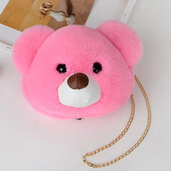 Fluffy Rabbit Fur Bear Messenger Bag For Women Girls Plush Bears Zipper Handbags