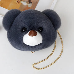 Fluffy Rabbit Fur Bear Messenger Bag For Women Girls Plush Bears Zipper Handbags