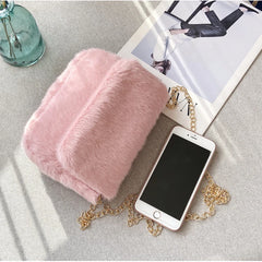 Fluffy Shoulder Bags Women Solid Crossbody Cover Flap Candy Winter Handbags