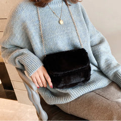 Fluffy Shoulder Bags Women Solid Crossbody Cover Flap Candy Winter Handbags