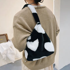 Fluffy Women's Plush Handbag Animal Printed Street Travel Bags