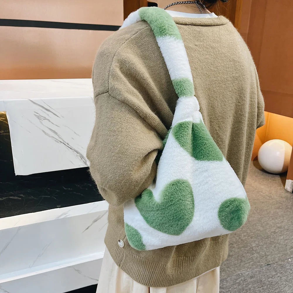 Fluffy Women's Plush Handbag Animal Printed Street Travel Bags