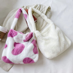 Fluffy Women's Plush Handbag Animal Printed Street Travel Bags