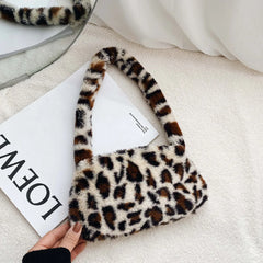 Fluffy Women's Plush Handbag Animal Printed Street Travel Bags