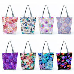 Floral Tote Bag Pretty Blossom Print Handbag High Capacity Portable Shopping Bag