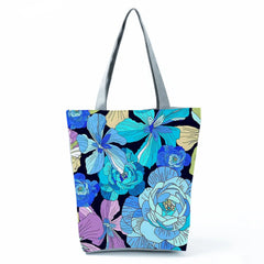 Floral Tote Bag Pretty Blossom Print Handbag High Capacity Portable Shopping Bag