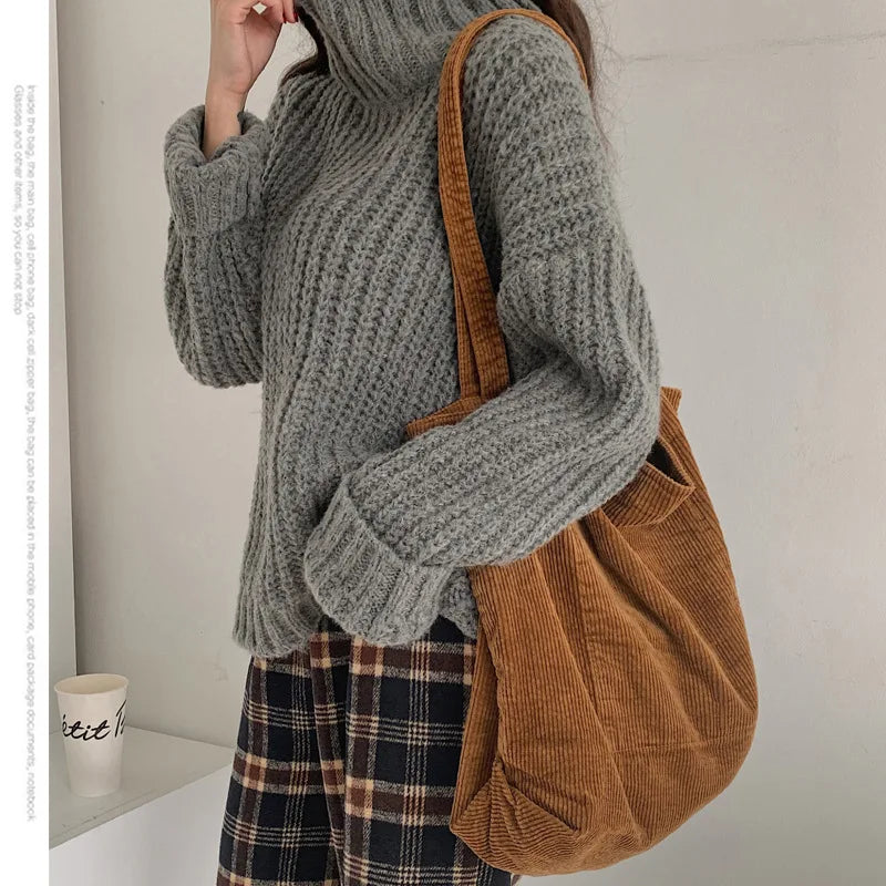 Foldable Corduroy Shopping Bag Large Casual Eco-friendly Reusable Grocery Tote