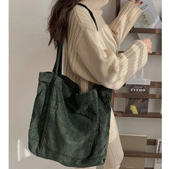 Foldable Corduroy Shopping Bag Large Casual Eco-friendly Reusable Grocery Tote