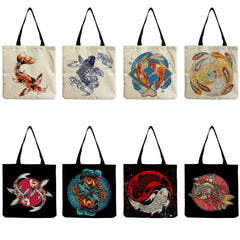 Customizable Foldable Tote Bag Koi Portable Travel Handbag Chinese Style