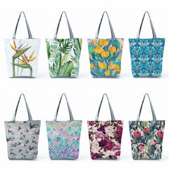 Large Floral Print Foldable Shopping Tote Bag Women Handbag