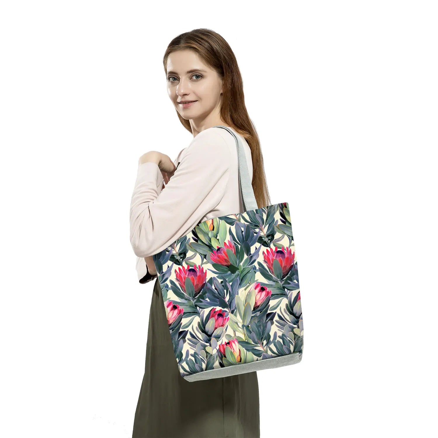 Large Floral Print Foldable Shopping Tote Bag Women Handbag