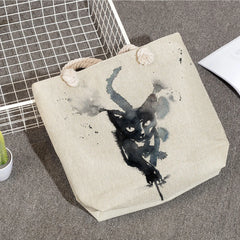 Foldable Cat Print Tote Bag High Capacity Reusable Shoulder Bag