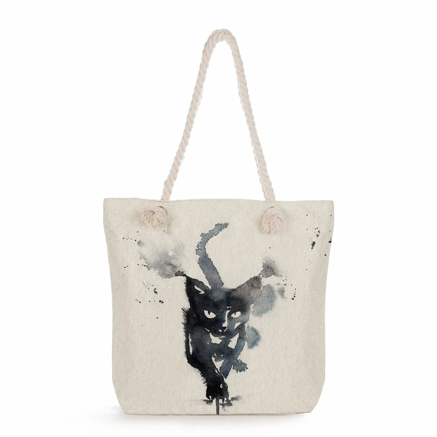 Foldable Cat Print Tote Bag Reusable High Capacity Shoulder Bags Customizable