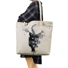 Foldable Cat Print Tote Bag Reusable High Capacity Shoulder Bags Customizable