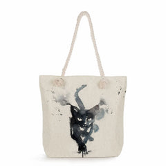 Foldable Cat Print Tote Bag Reusable High Capacity Shoulder Bags Customizable
