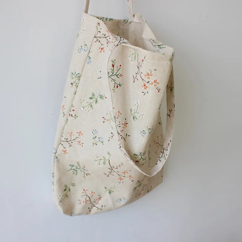 Floral Print Foldable Reusable Shopping Bag Canvas Tote Shoulder Bag