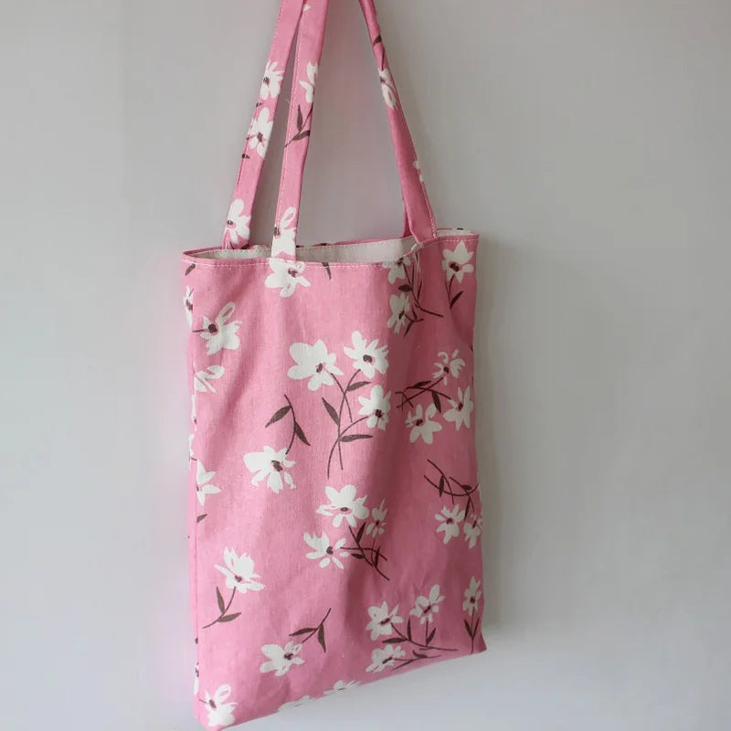 Floral Print Foldable Reusable Shopping Bag Canvas Tote Shoulder Bag