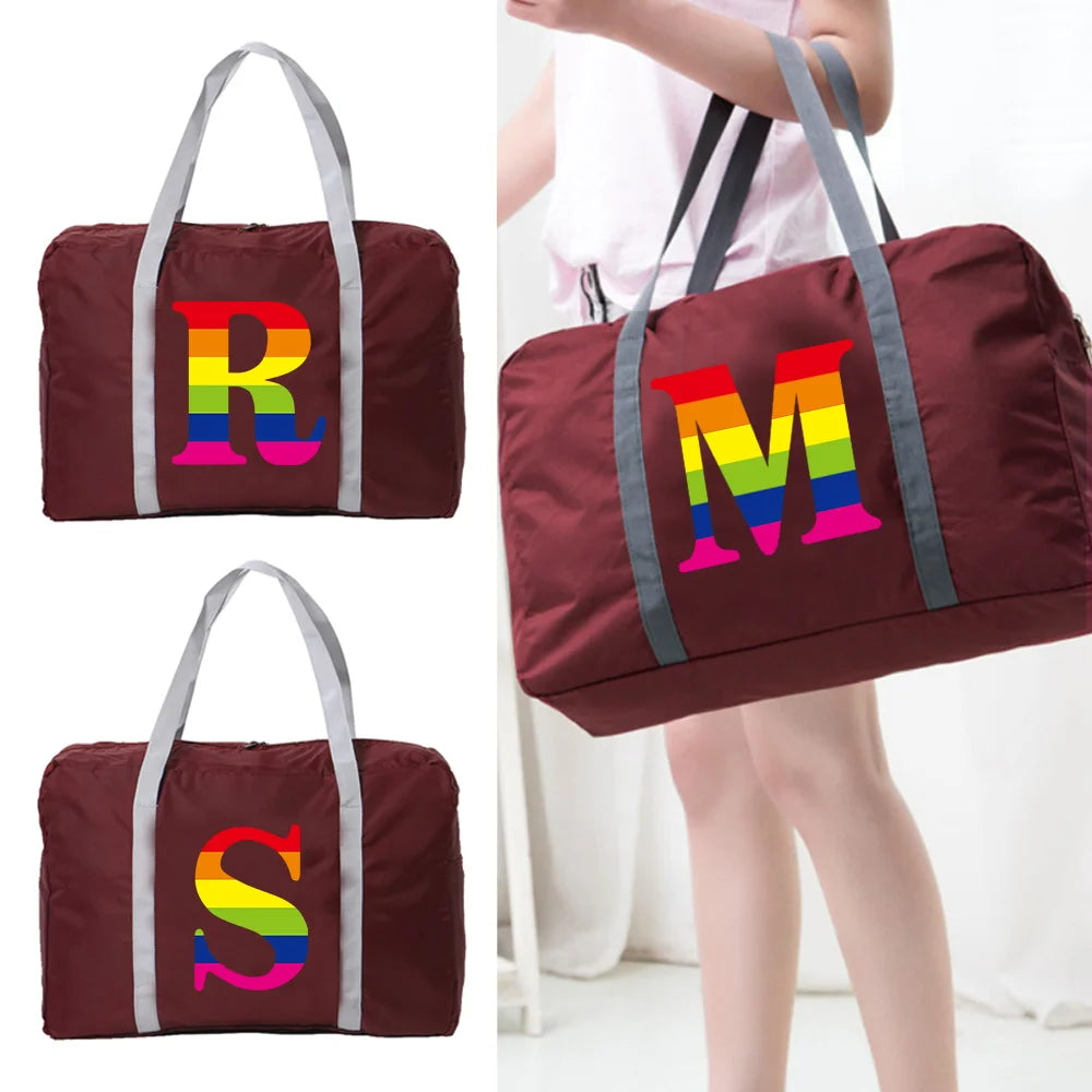 Rainbow Letter Series Foldable Travel Bag Large Capacity Duffle Bags