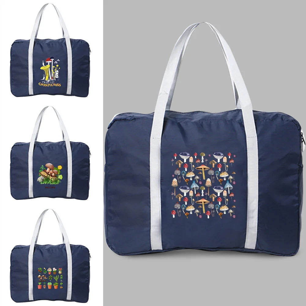 Foldable Travel Bag Luggage Tote Mushroom Print Weekender Gym Handbags