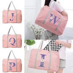 Foldable Travel Bag Water Proof Luggage Purple Flower Print Shoulder Pack