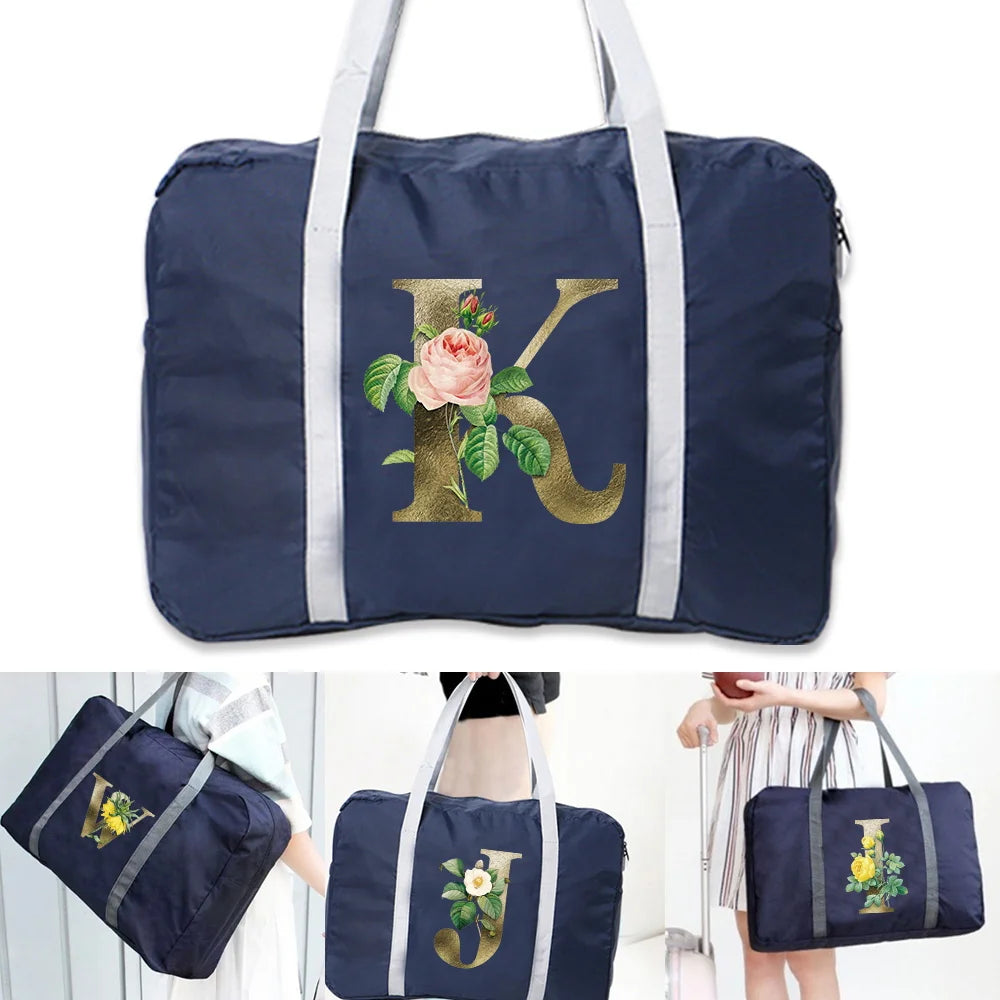 Large Capacity Foldable Travel Bags Golden Flower Letter Pattern